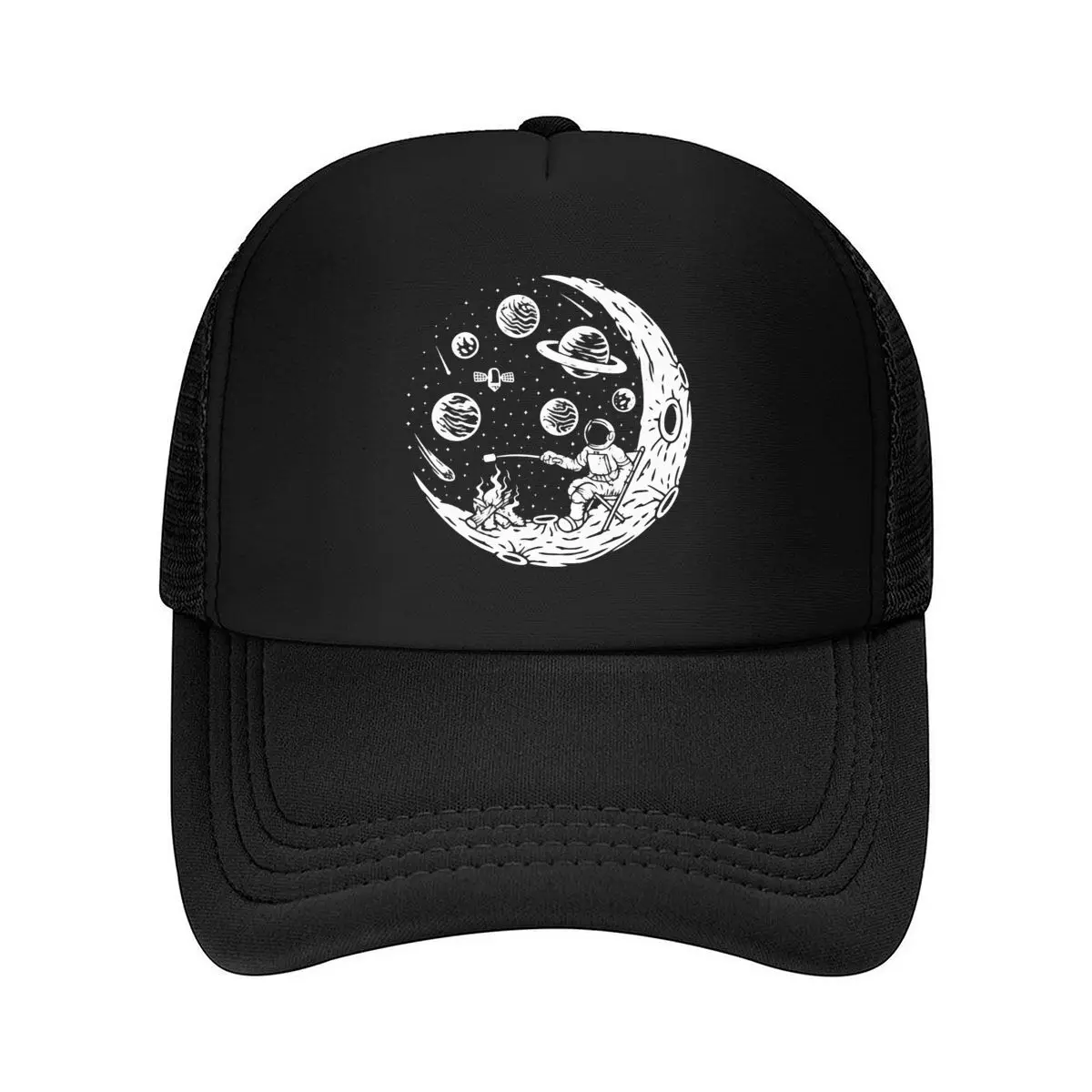Astronaut Moon Barbecue Space Adventure Graphic Mesh Baseball Cap Hip Hop