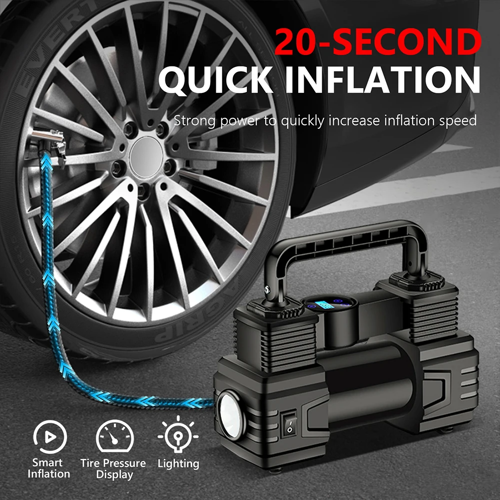 

Портативный металлический воздушный компрессор 12В 150PSI для накачки шин с манометром, двухцилиндровый воздушный насос с подсветкой