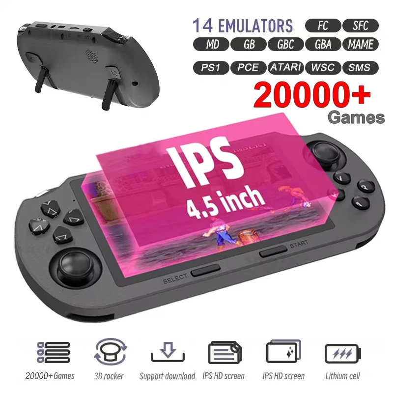 SF3000 Portable Handheld Game Console 4.5 Inch IPS Screen Retro Video Game Player Built-in 20000+ Games for PS1/GBA/SFC/MAME