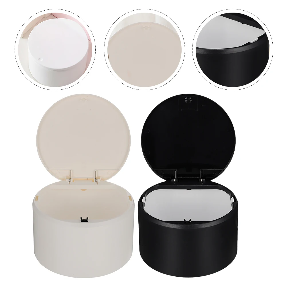 

2pcs Mini Press Trash Can Abs Small Garbage Bin Compact Desktop Wastebasket For Home Office Hotel Bedroom Bathroom Kitchen Use