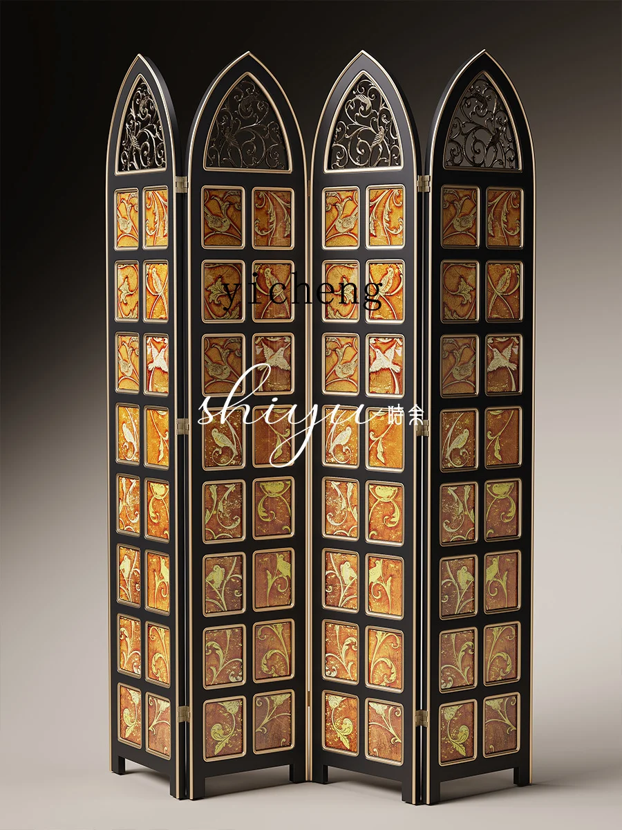 FY2 Glass Screen Stained Glass Partition Screen Church Style Divider Screen