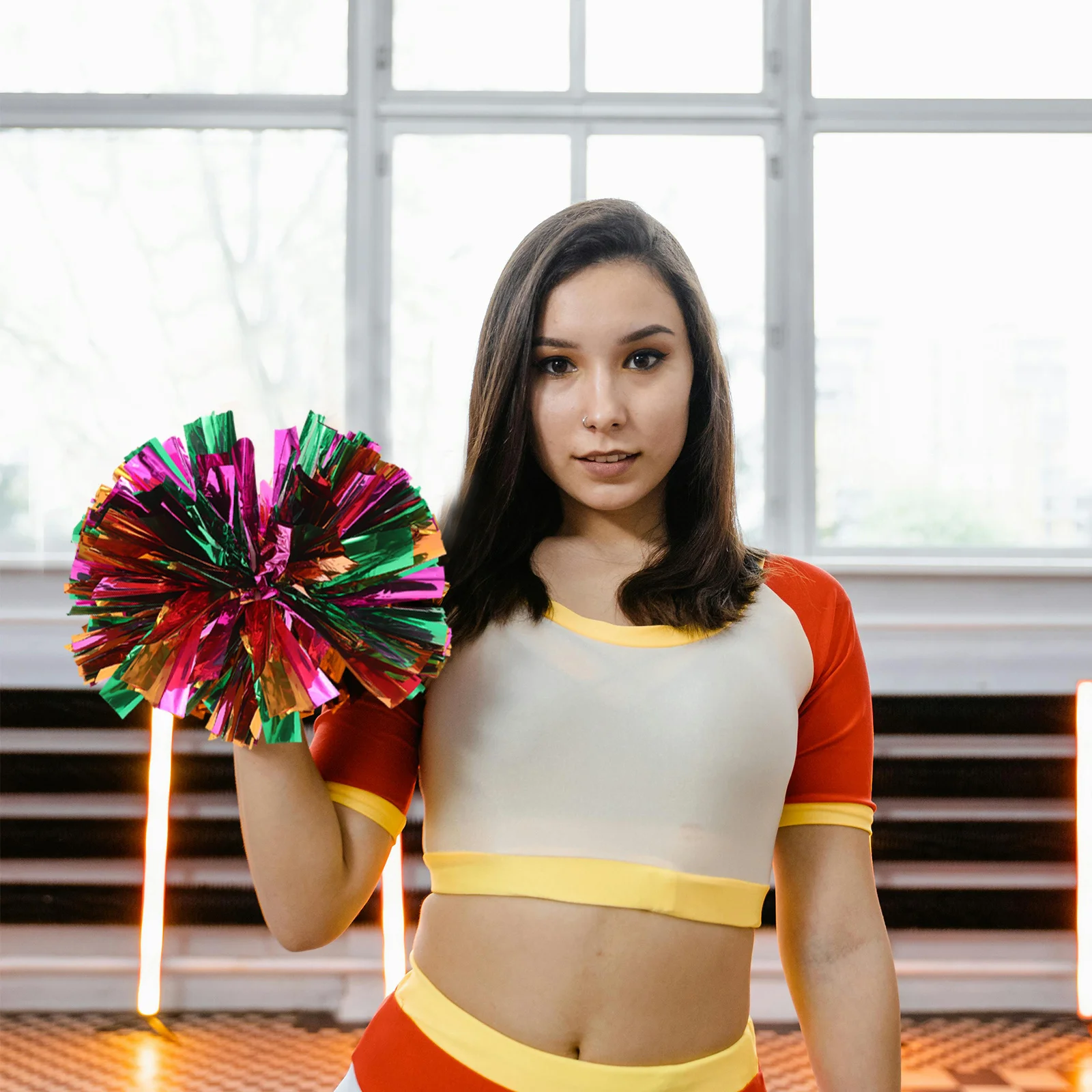 

2Pcs Cheer Poms with Handles Enhanced Fullness Secure Ribbons for Cheerleader Dance Routine Adult Spirit Sports Event