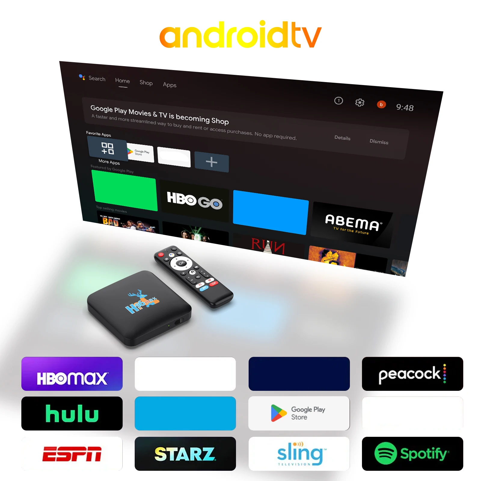 H96 MAX S905L3 Android 14 Smart TV Box 4K HD فك ثنائي النطاق WiFi BT4.0 Google Assistant Set Top Box مع عدسة نمط الغزلان