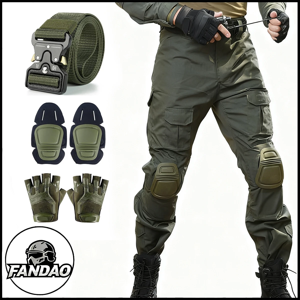 

Camo Tactical Pants for Men with Knee Pads Belt Gloves Military Airsoft Clothes Gear Set for Paintball Shooting Hiking Camping