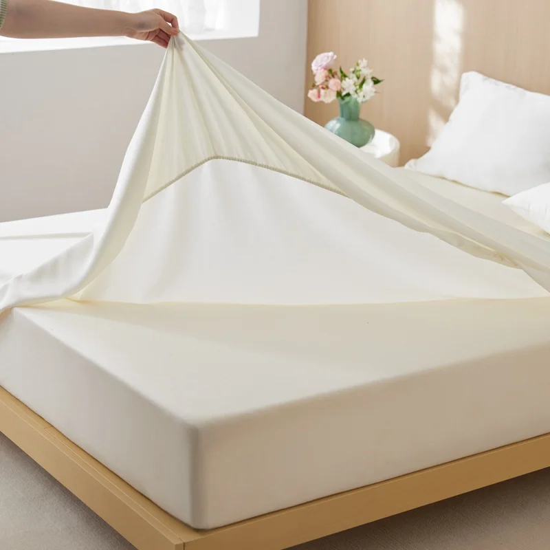 3PCS White Fitted Sheet Set Brief Home Hotel Sheet Set(NO DUVET COVER) Cooling Lyocell Fiber 193*203 Deep Pocket Mattress Cover