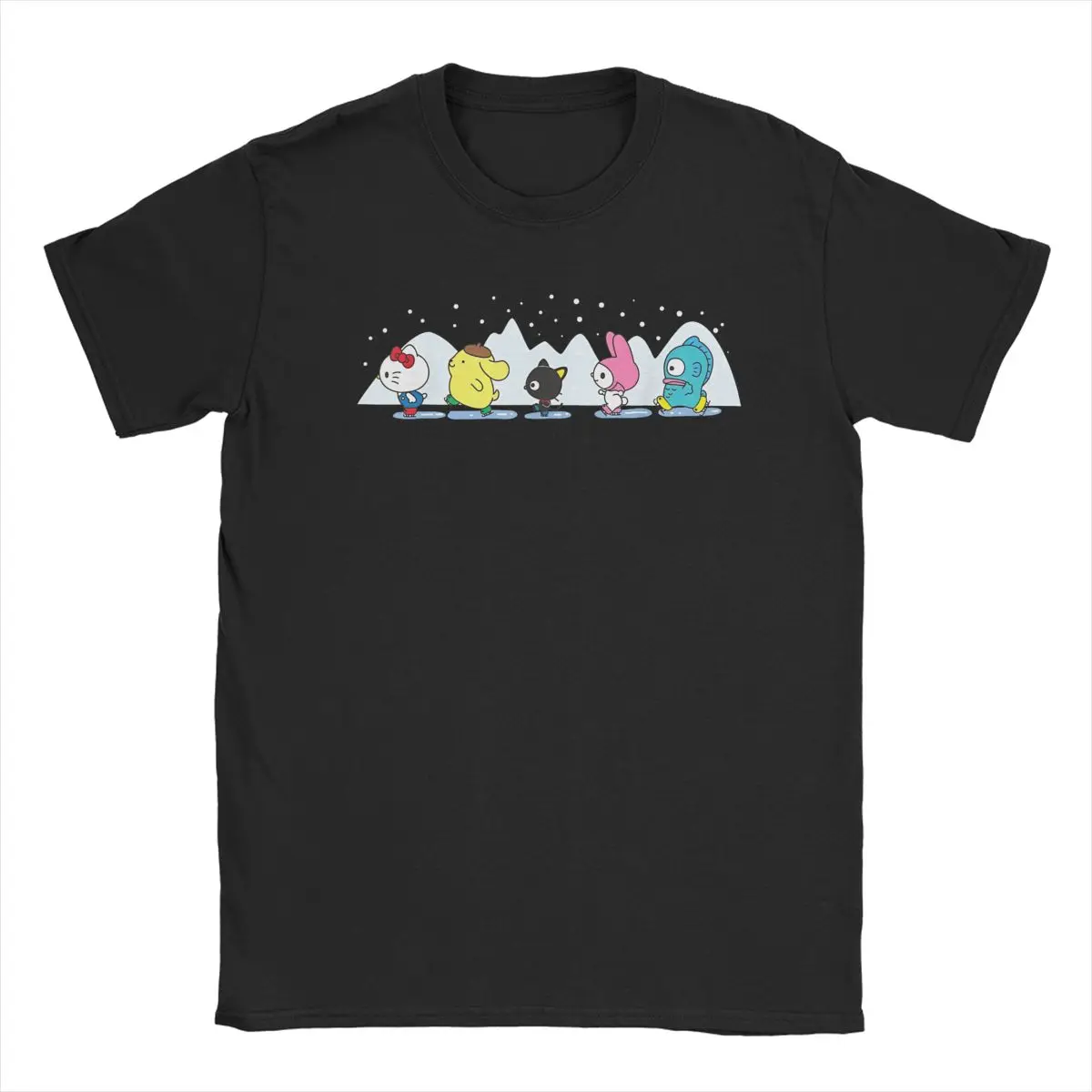 

Hello Kitty Pompompurin Melody T-Shirt Men Women Cartoon Fun Cotton Tee Shirt Round Neck Short Sleeve T Shirts Printed Clothing