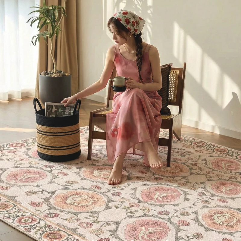 French Style Edroom Decor Pink Carpet Flower Pattern Carpets for Living Room Fluffy Soft Lounge Floor Mat Thick Plush Study Rug