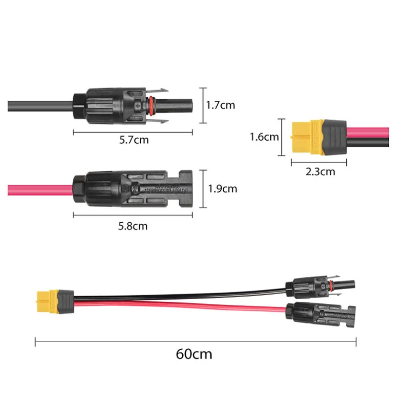 50cm XT60H Female Adapter Connector to Solar Connector Connect SolarPanel for Lipo Battery Pack EFDELTA Portable Power Station