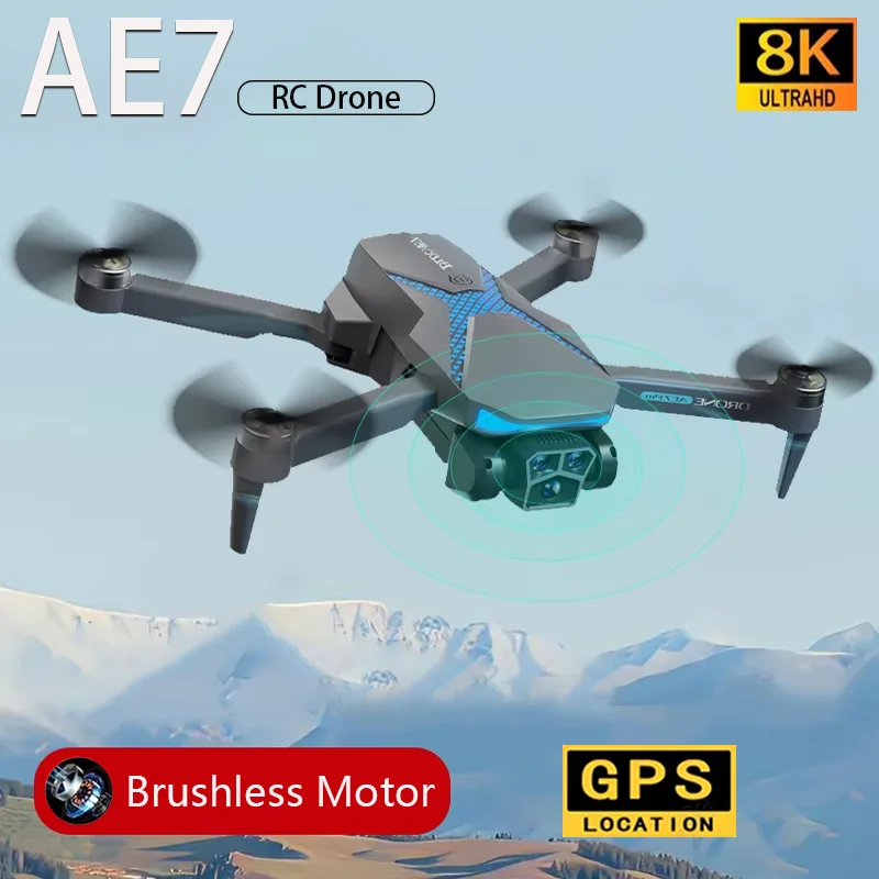 

Радиоуправляемый дрон AE7, 8K UHD, профессиональная двойная камера FPV, дрон с оптическим потоком, бесщеточный GPS 360° ° Препятствия избегают радиоуправляемого вертолета игрушки для мальчиков
