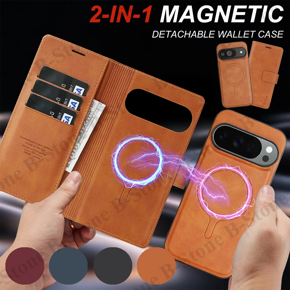 2 in 1 Leather Flip Case for Google Pixel 9 10 Pro 9Pro 10Pr