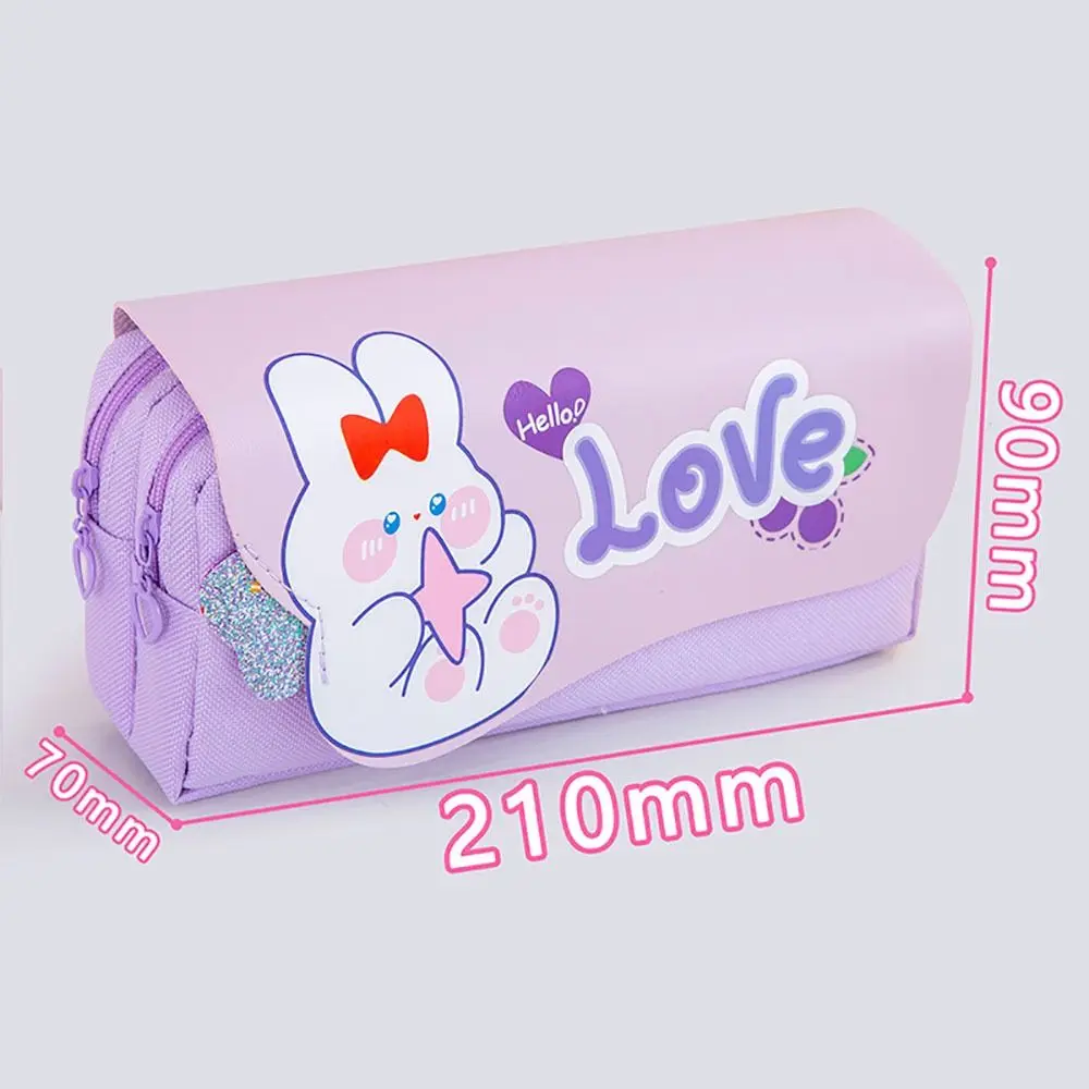 Cartoon Canvas Stationery Storage Bag 3-Layer Multi-function Pen Bag Large-capacity Portable Pen Pouch