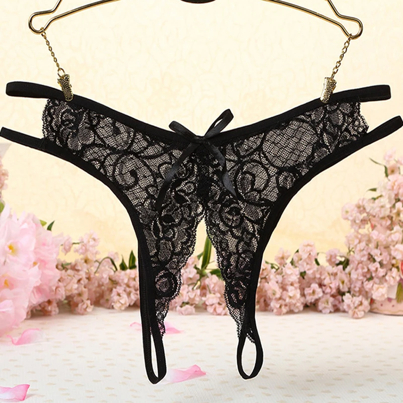 Frauen sexy Schritt öffnen Höschen transparente G-Strings Tangas Dessous solide aushöhlen Unterwäsche für Damen Frau Spitze Höschen