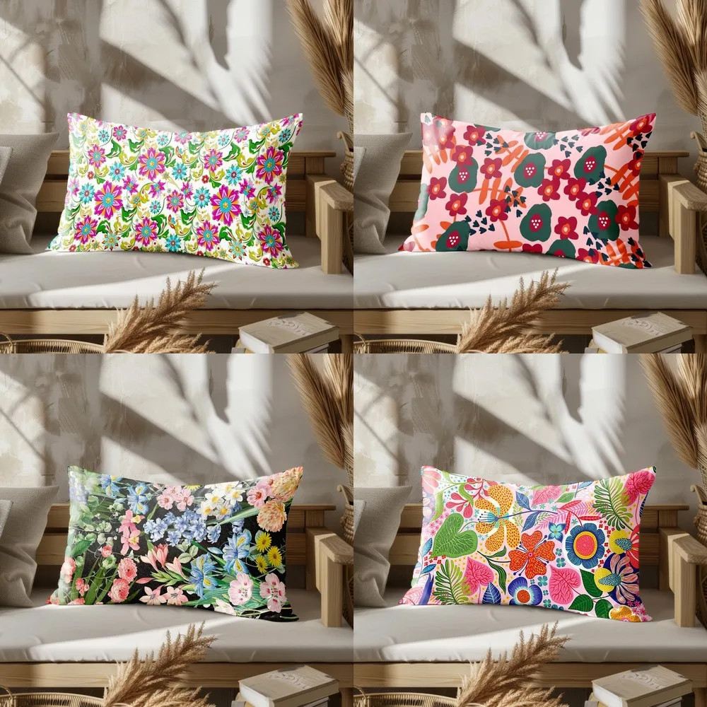 Home Decor Colorful Floral Patterned Pillowcase Suitable For Sofa Bedroom Car Pillow Cover Cushion Rectangular Back Cushion