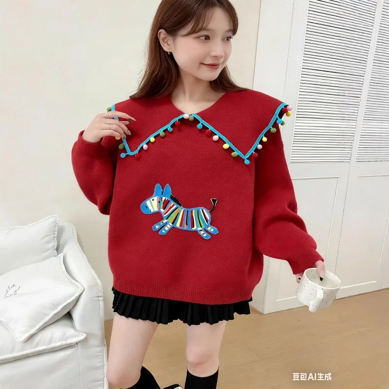 

Sweater Women Pullover European and American Christmas and New Year Fashion Sweet Sweater Autumn and Winter Loose Lazy Top