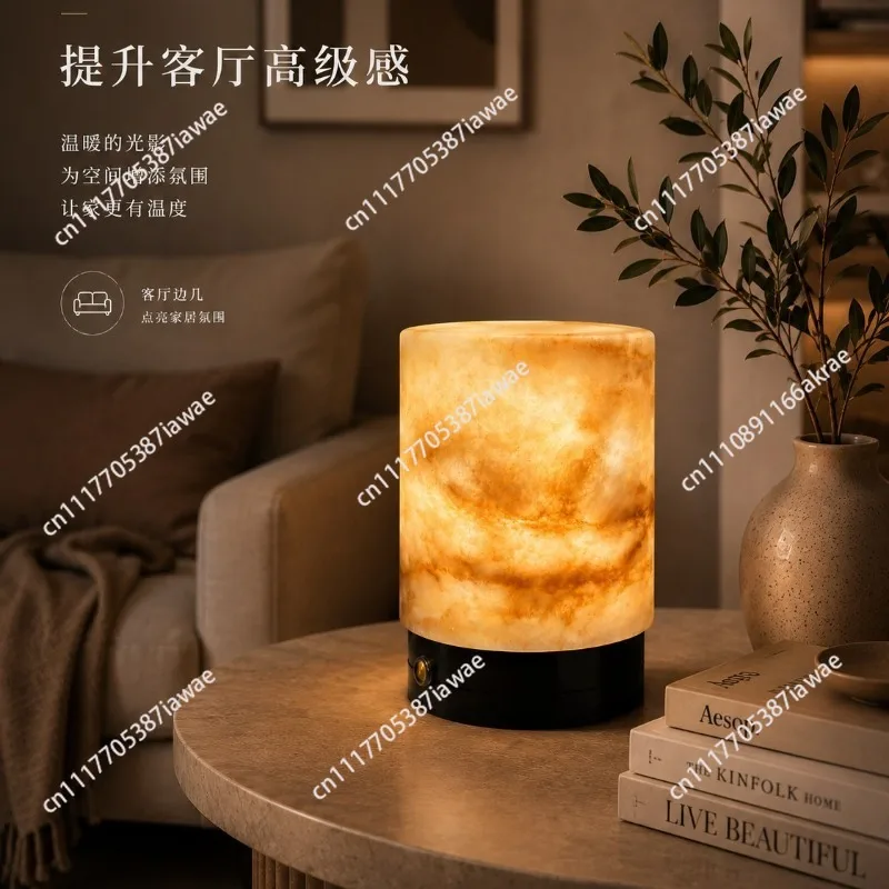 New Chinese marble desktop table lamp all copper simple light luxury sunset atmosphere light bedside night light