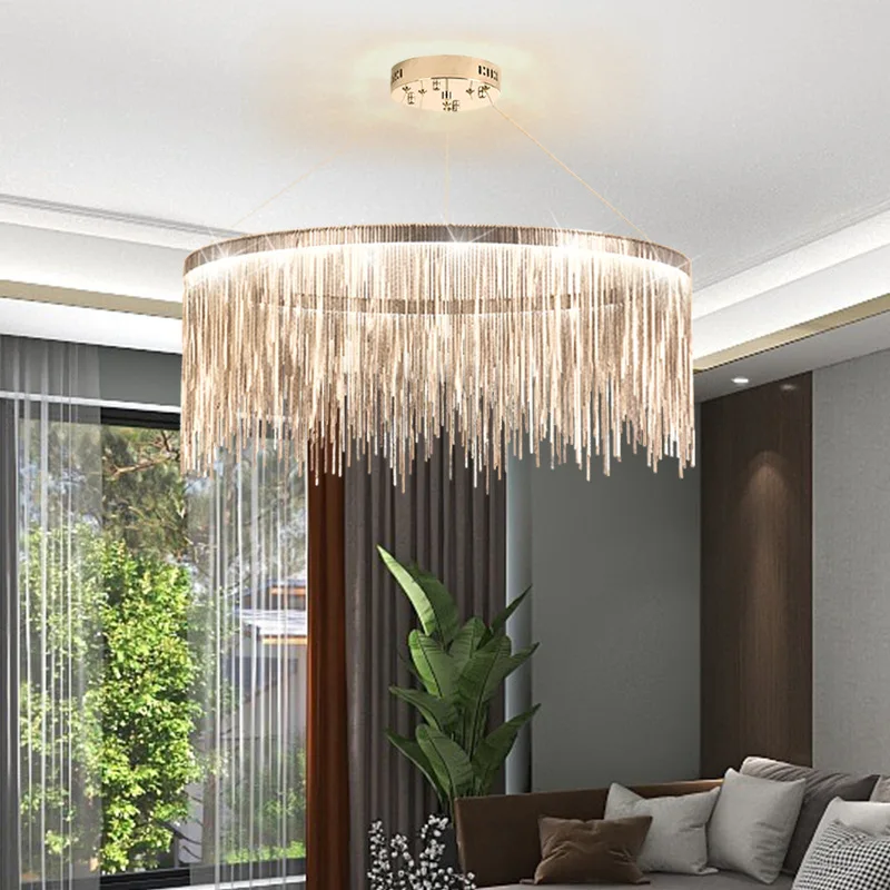 ferro cadeia led lustres com modern tassel lampada iluminacao pendente sala de estar sala de jantar decoracao do quarto 01