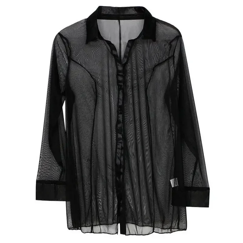 

Women's Sheer Shirt Sexy Mesh Blend Lingerie Transparent Robe Nightwear Shirtdress See-through Erotic Sleepwear seductive