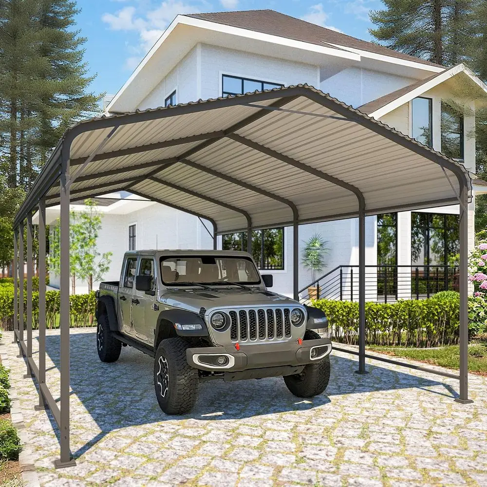 

Навес для автомобиля 12x20 футов (3,6x6 м) из оцинкованной стали, усиленный, выдерживающий нагрузку до 150 кг, с усиленным основанием для всепогодного хранения на открытом воздухе