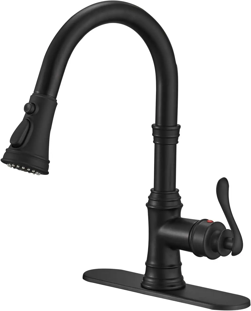 

Black Kitchen Faucet with Pull Out Sprayer 3 Spray Modes Farmhouse Single Handle High Arc Kitchen Sink Faucet with Deck Plat