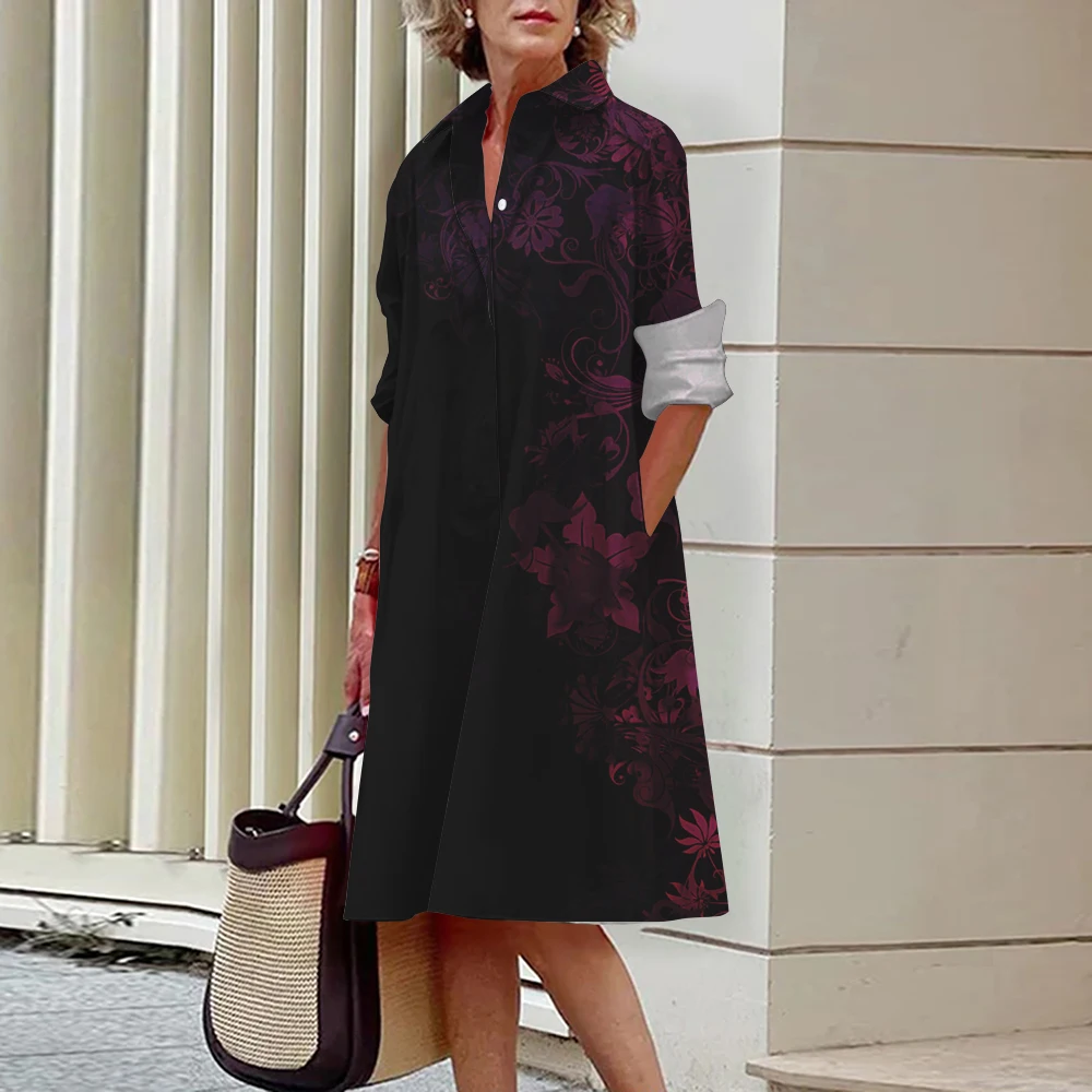 2025 Fashion Beautiful Elegant Women's Shirt Dress With Buttons Lapel Model Long Sleeve Soft Lightweight Womenswear