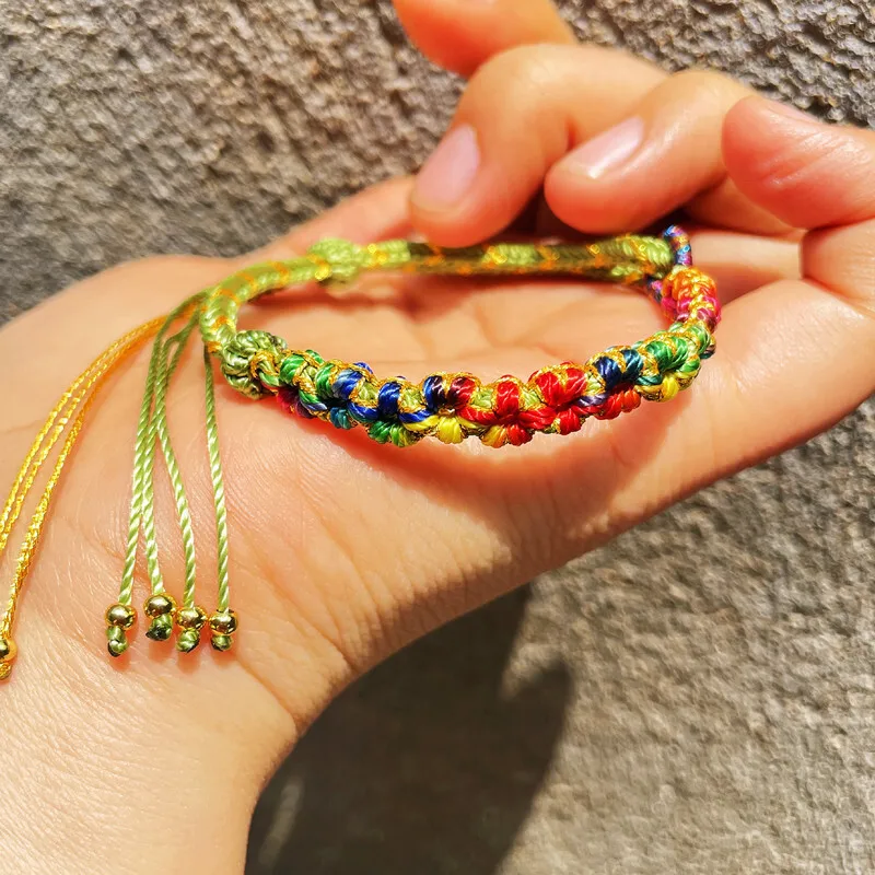 

Pure Handmade Live Streaming Goods Five Tassel Adjustable Size Colored Peach Blossom Hand Rope Men s And Women Accessories Gif