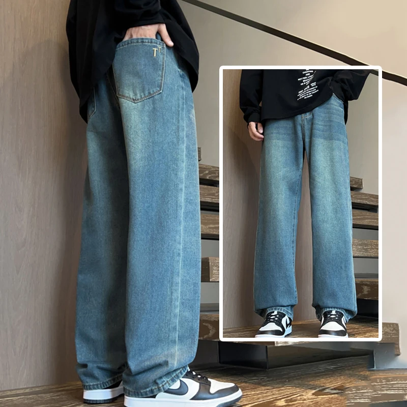

Classic New Denim Jeans American Loose Straight High Street Men's Pants Solid Trendy Brand Casual Daily Fashion Trousers