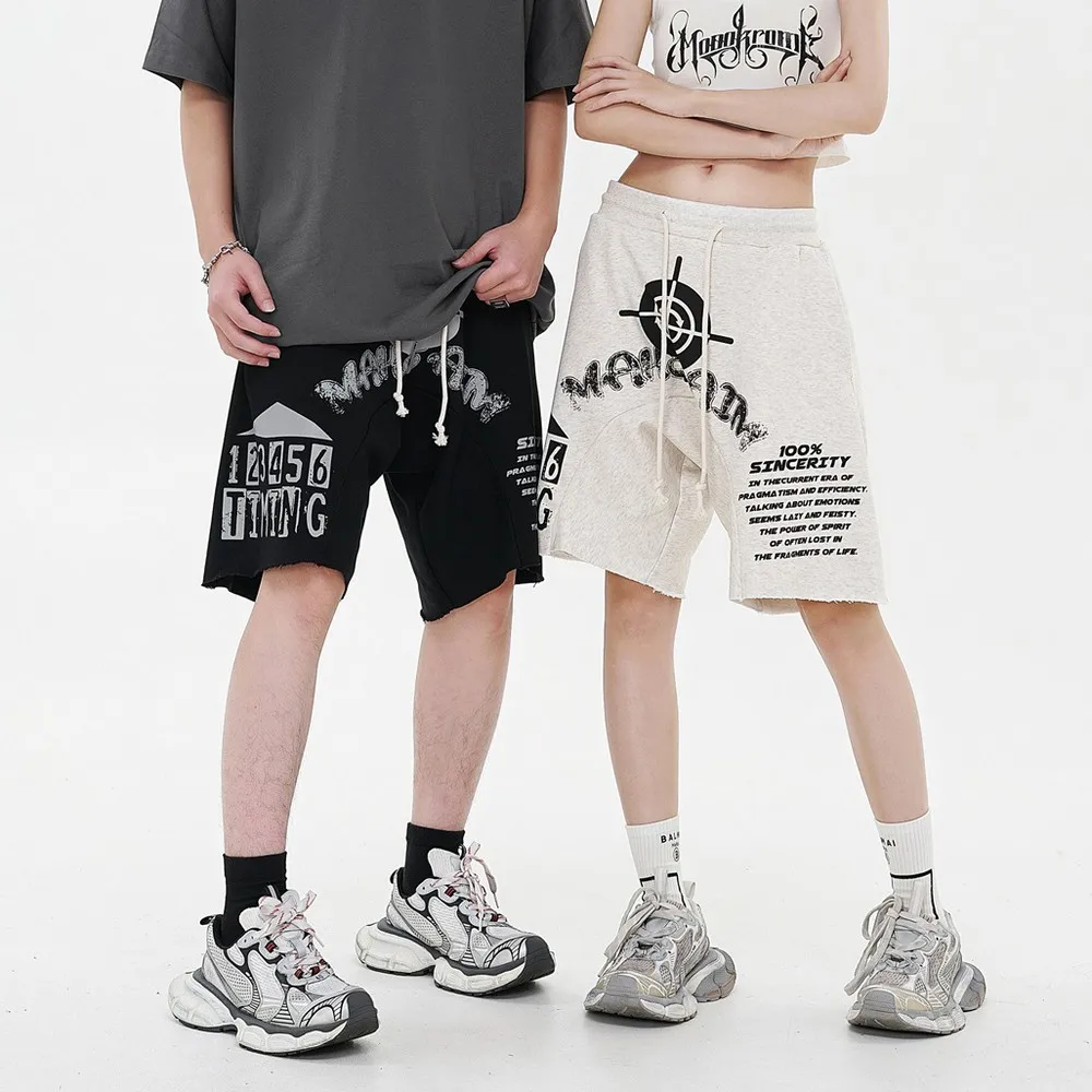 

Full Letter Print Drawstring Elastic Waist Loose Summer Shorts for Women Men Grunge Gothic Y2k Oversize Streetwear Sport Pants