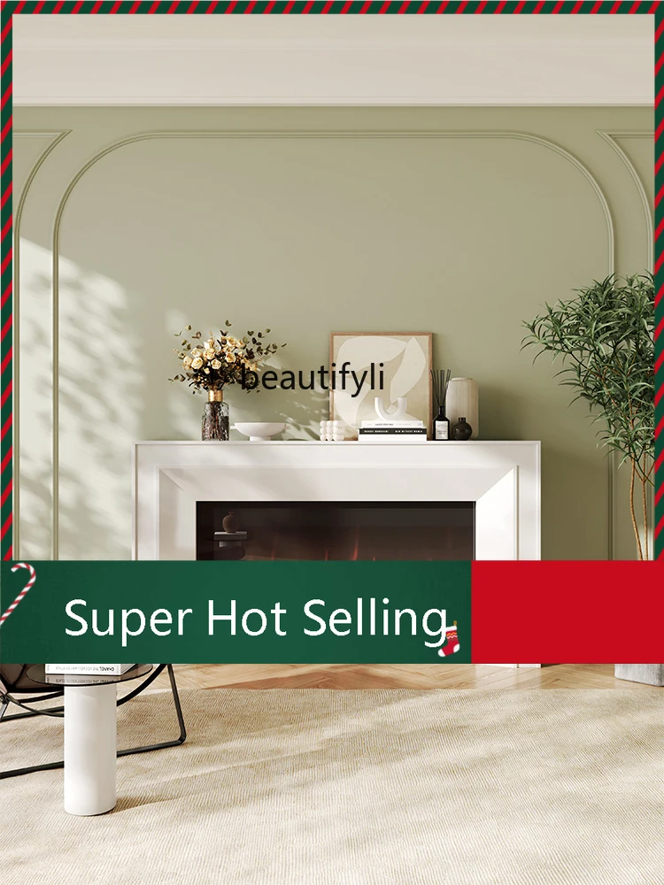 D071 French Fireplace TV Cabinet American Decoration  Cabinet Simulation Flame Hallway Fireplace Simple Heating  Cream Style