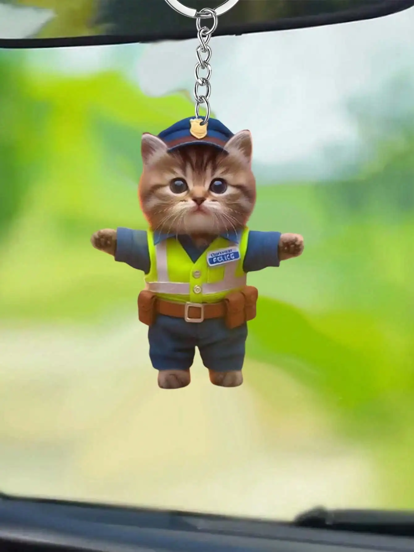 1 Stück Sheriff Cat AcrylSchlüsselanhänger/Anhänger Einfach zu verwenden für Auto-Rückspiegel-Rucksäcke, Heimdekoration, runde Schnalle, einfach zu installieren