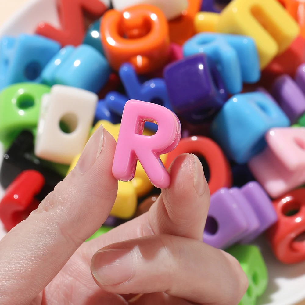 10pcs/lot Mixed Color Big Hole Acrylic Letter Beads Children Handcraft Alphabet Spacer Necklace DIY Jewelry Making view 5
