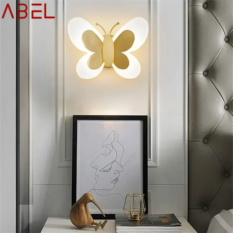 ABEL Indoor Gold Copper Butterfly Bedside Lighting LED 3 Colors Lifelike Creative Wall Lamp for Home Living Room Decor