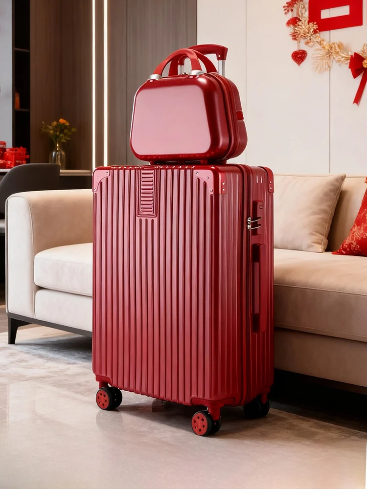 red-wedding-suitcase-women's-trunk-lage-with-four-wheel-rotation-zipper-lo-abs-pc-material-travel-bag-for-marriage-gift