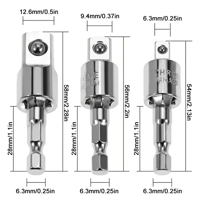 3ชิ้นสว่าน360 ° ไขควงนิวเมติกแขนอะแดปเตอร์อเนกประสงค์ก้านหกเหลี่ยมชุดเครื่องมือต่อขยายหมุนหัวสี่เหลี่ยม