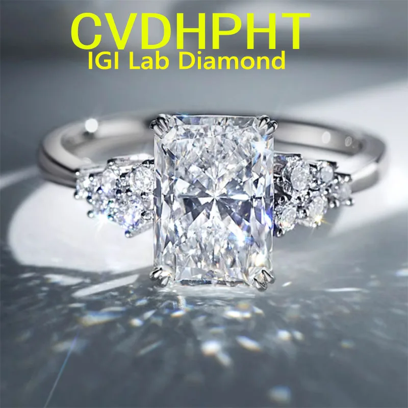 

LUXURY Solid 14K White gold Ring Lab grown dimaond ring 3Ct IGI Radiant cut D color Wedding engagement ring ﻿Fashion Ring ﻿