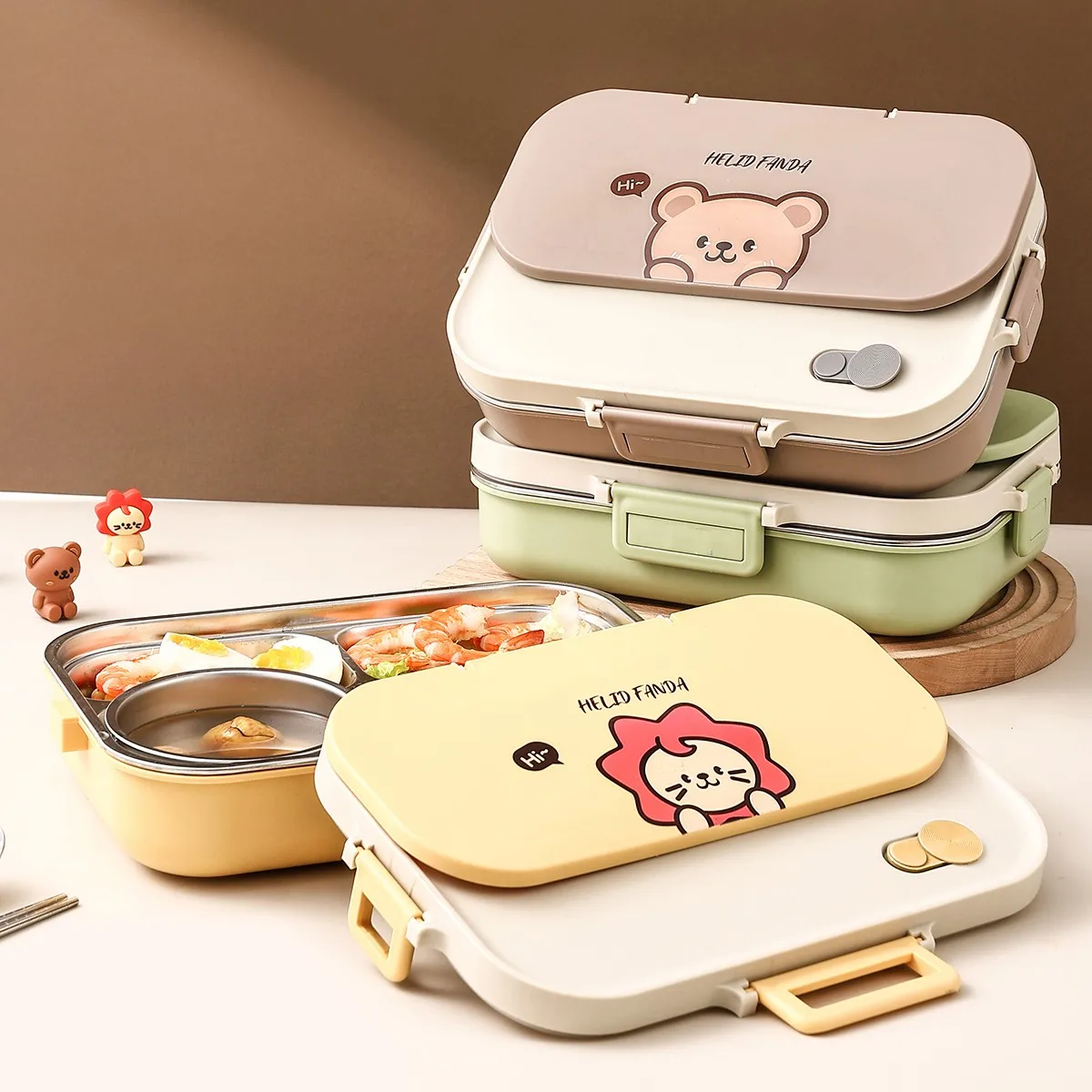 1500ML 304 Stainless Steel Student Divided Lunch Box With Bowl & Cutlery 4/5 Grid Leak-proof Bento Box Microwave Food Container