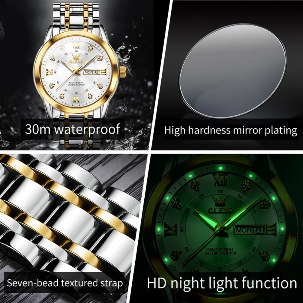 OLEVS 5513 Quartz Mens Watches Top Brand Luxury Original Business Waterproof Stainless Steel  Luminous Hands Wristwatch Gifts