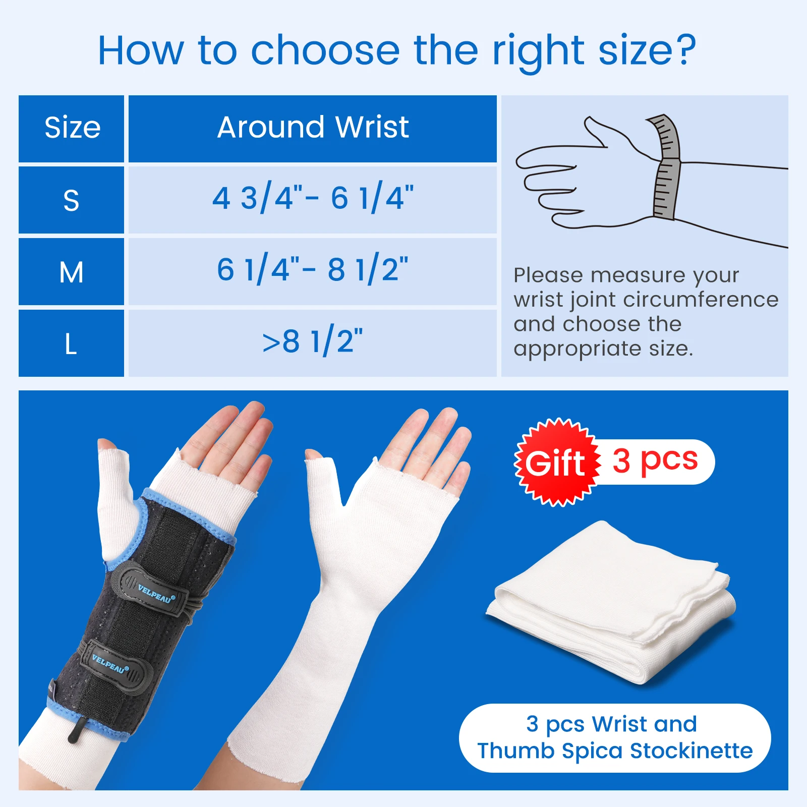 VELPEAU Wrist Splint Adjustable for Arthritis, Tendonitis, Sprain and Injuries Wrist Brace Support for Women and Men