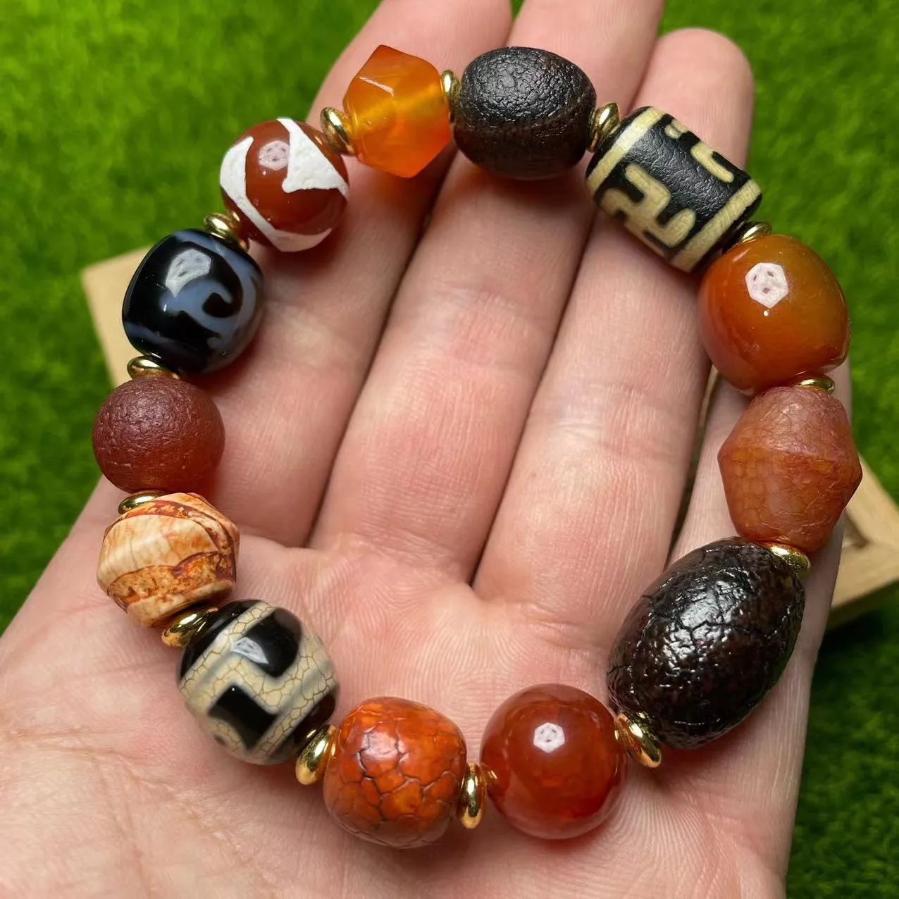 Chinese Tibetan Dzi Bead Multicolor Agate Old Glaze Bracelet Lucky Blessing Wealth Feng Shui Beaded Jewelry For Men Women Gifts
