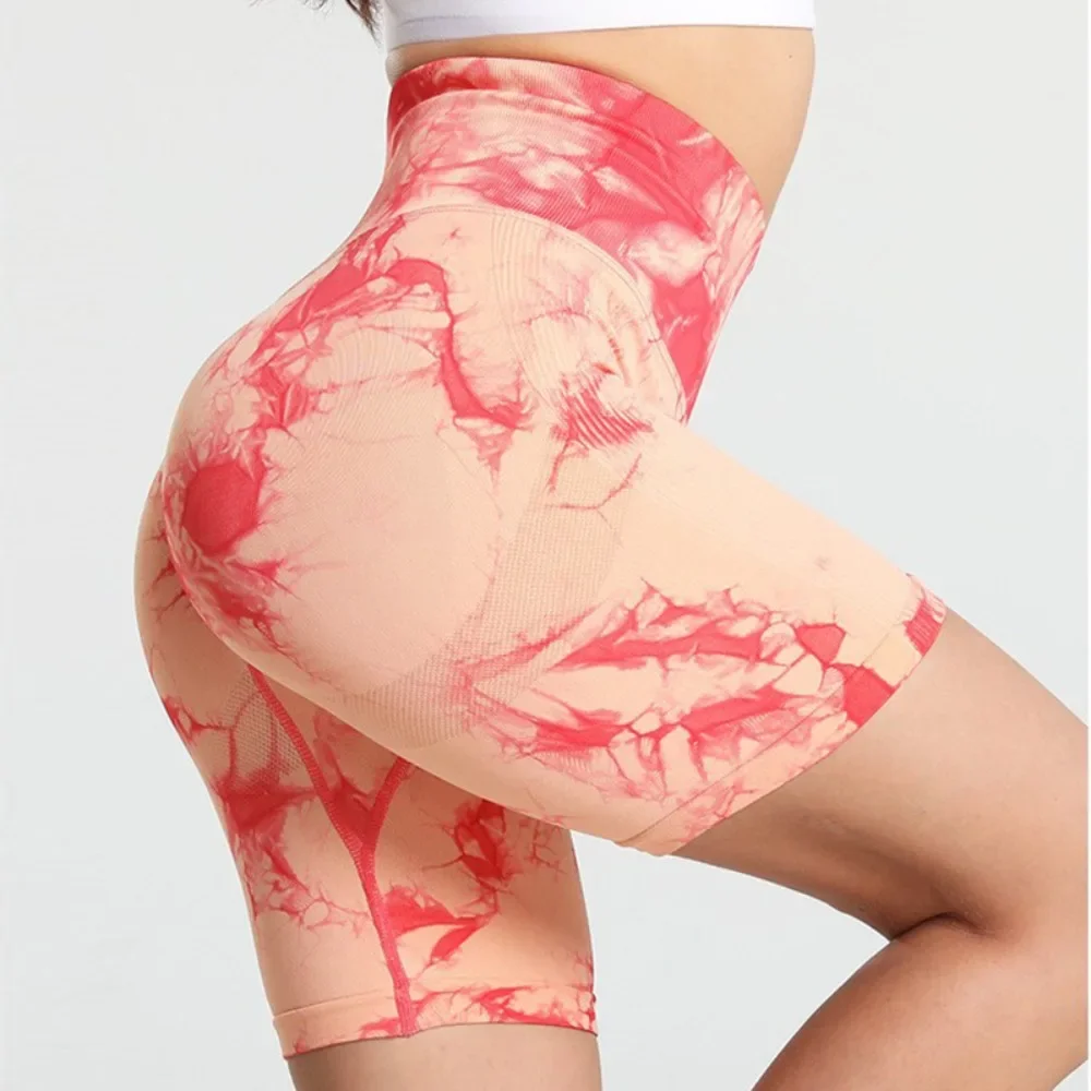 Women Tie Dye High Waist  Shorts Butt Lifting Peach Hip Fitness Outdoor Workout Stretch Soft Breathable Flattering Comfy
