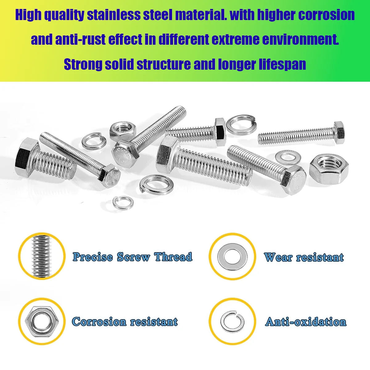 240pcs Stainless Steel Hex Bolt, Nut and Washer Combination Set, M4/M5/M6 Hex Head Bolts, Suitable for Home and Machinery Repair