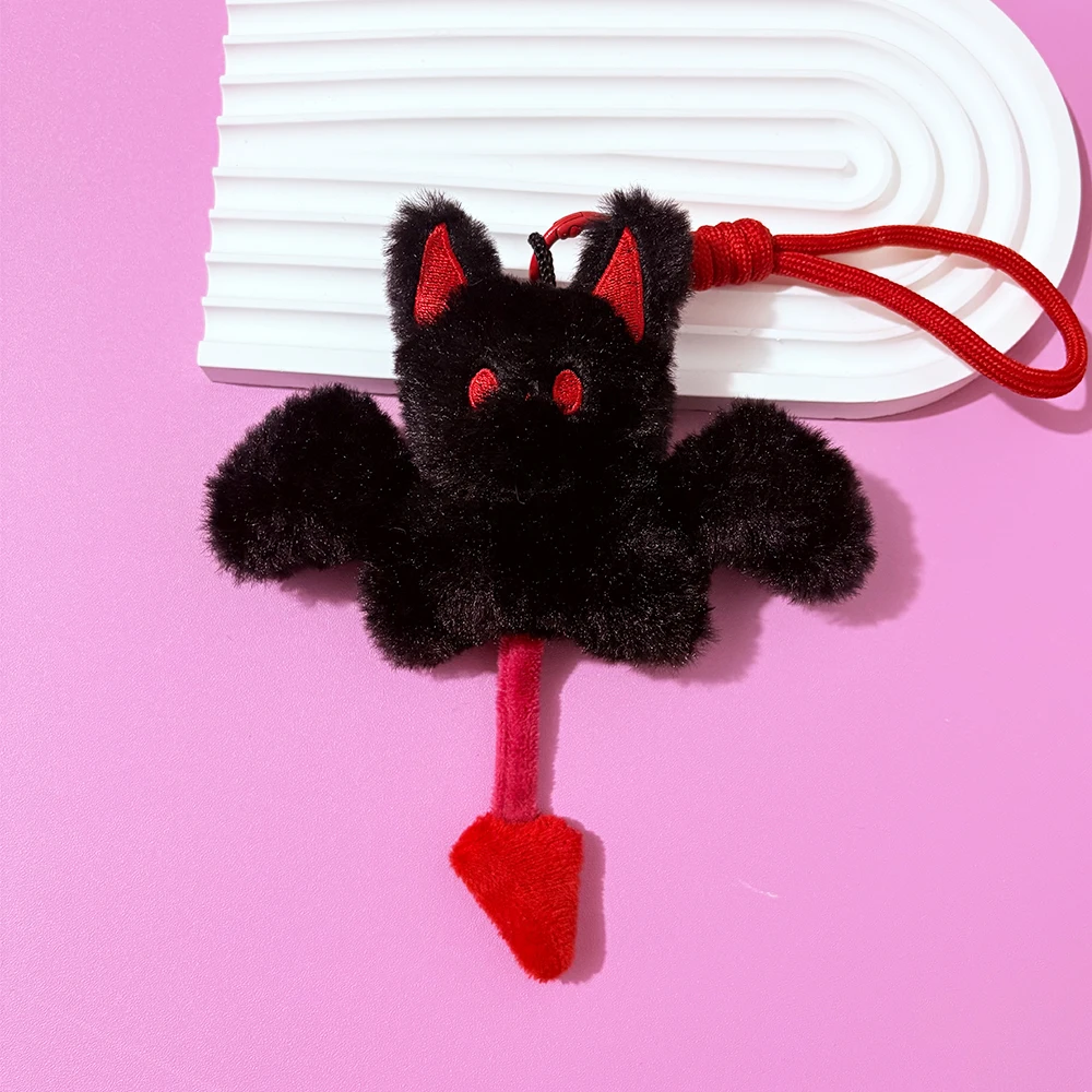 Little Devil Plush Bat Doll Keychain Soft Bat Keychain with Wings Red Eyes Animal Cute Bat Keyring Halloween Gifts Cosplay Props