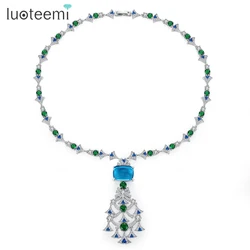 LUOTEEMI Fashion Women Tree Shape Pendant Necklaces Red Blue Zircons CZ Ethnic Jewelry Clothing Accessories Wedding Jewelry Gift