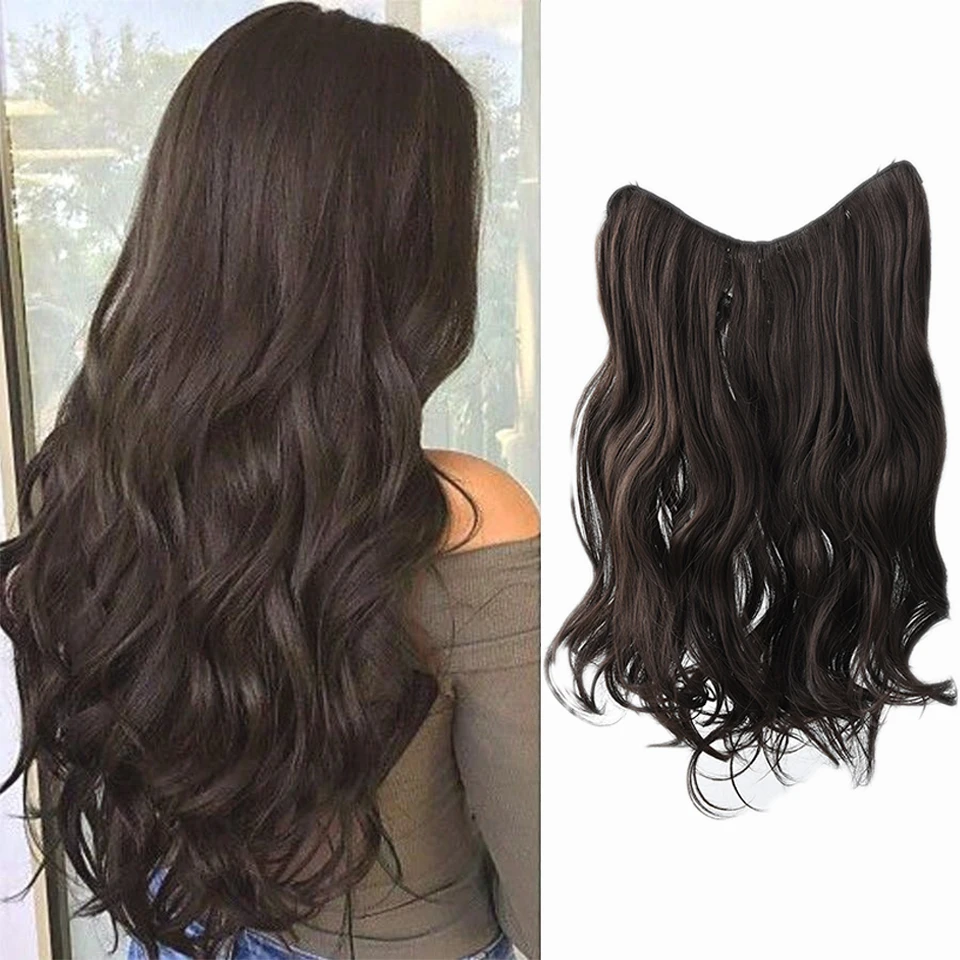 24inch Synthetic Fiber V-Shaped Big Wave Hair Extensions For Caucasian Women, Invisible 4-Clips Hair Extensions
