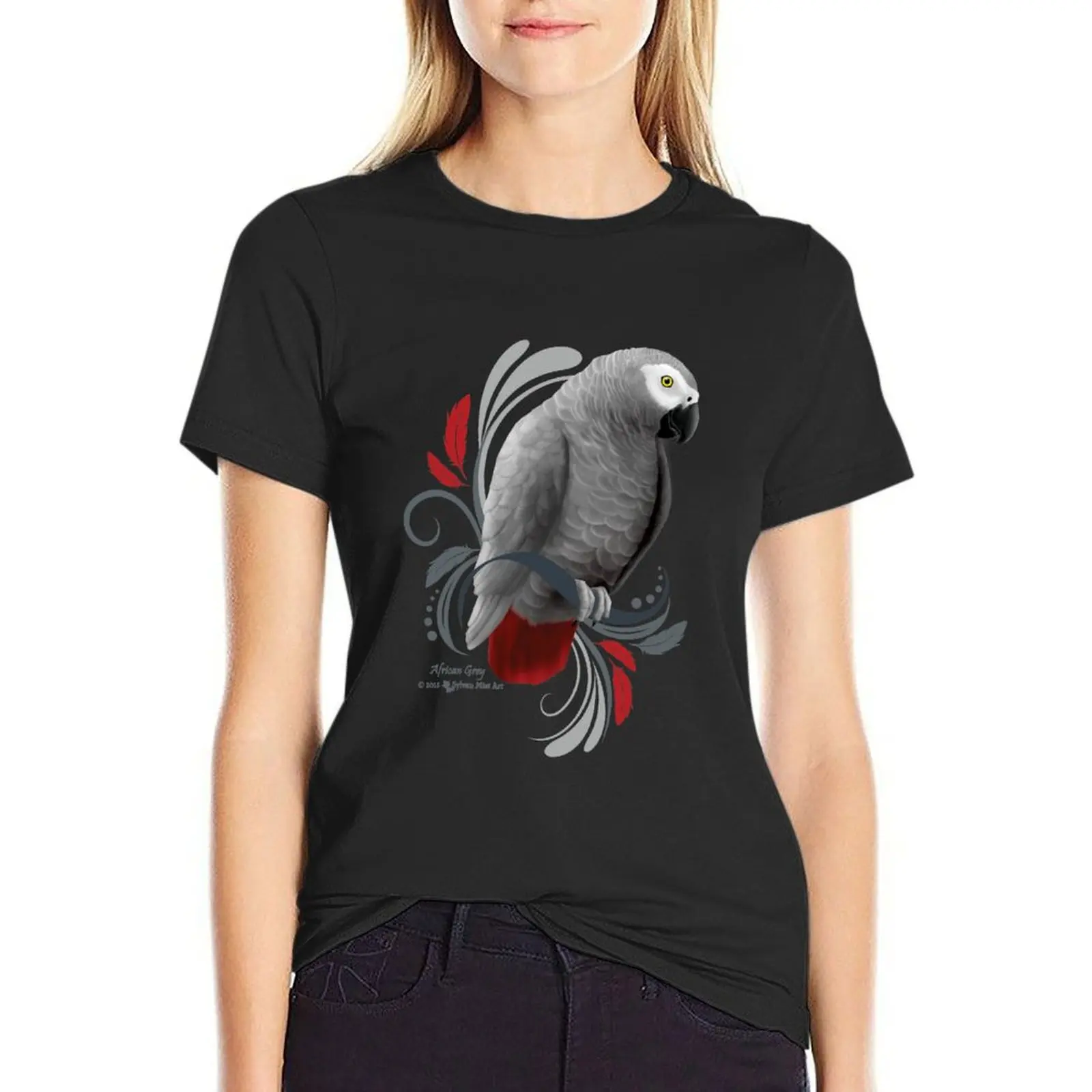 African Grey Parrot T-Shirt Aesthetic clothing cute clothes kawaii clothes cute tops oversized workout shirts for Women