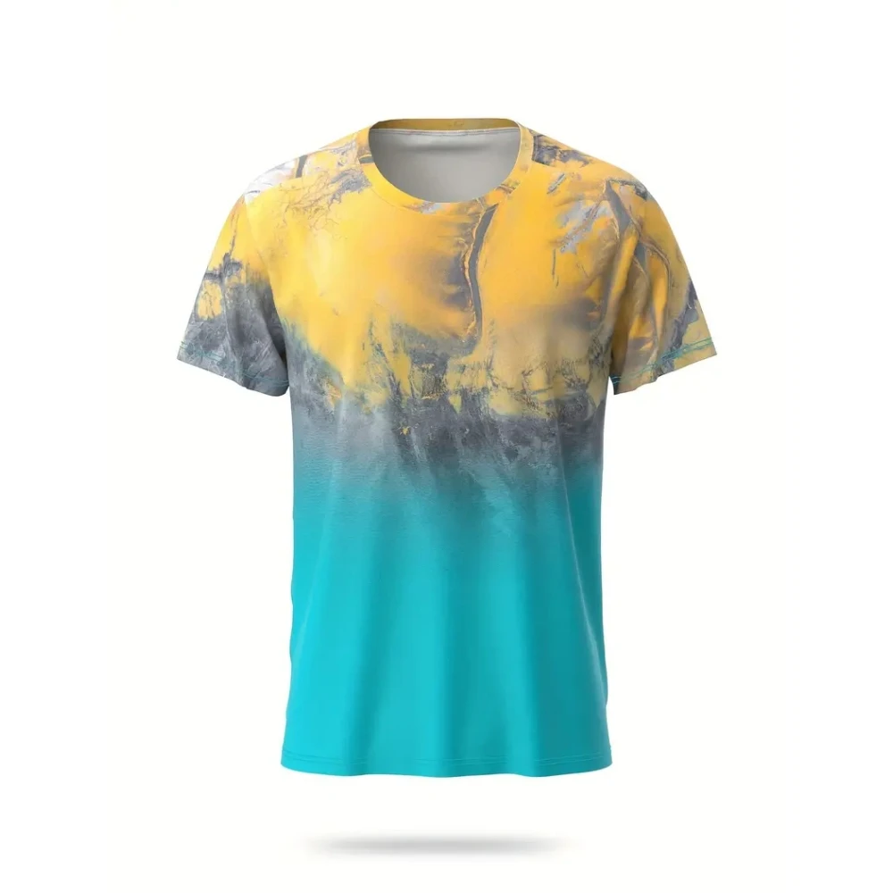 Training Outfit Adult Male Gradient Texture Print Short Sleeve Top Breathable T-Shirt
