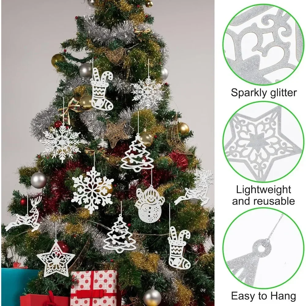 

20Pcs Christmas Tree Decoration Hanging Ornaments Tree Snowman Reindeer Santa Snowflake Ornaments for New Year Winter Party