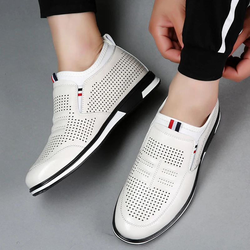 White Shoes Men 2023 New Spring Summer Leather Casual Shoes All-Match British Outdoor Leisure Shoes Soft Sole Leather Shoes Men