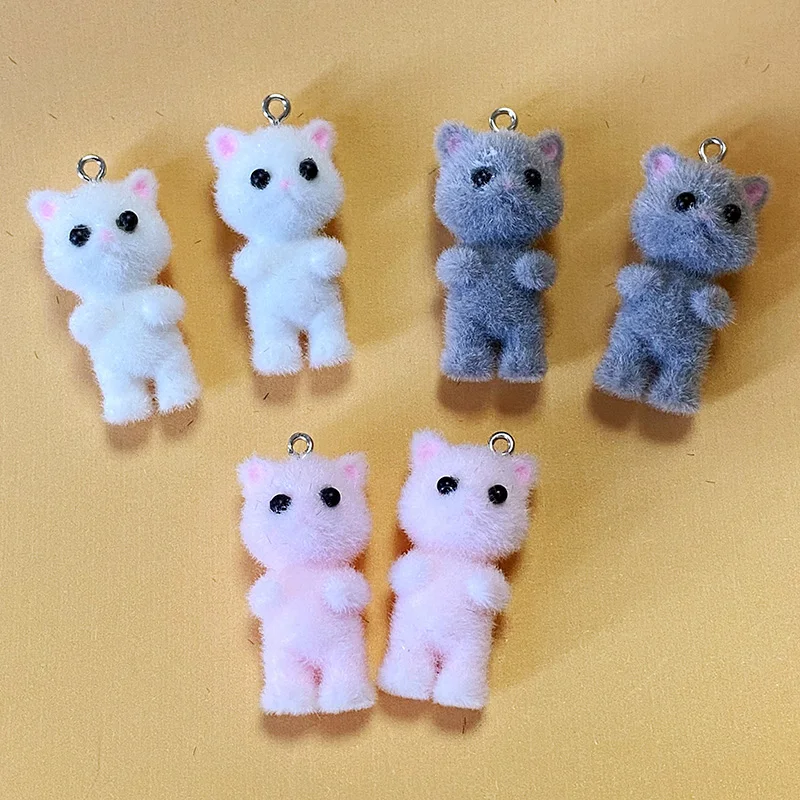 30pcs/Pack Slim Fluffy Cat Rabbit Charms Bulk Wholesale Animal Pendant Accessory DIY For Keychains Jewelry Make