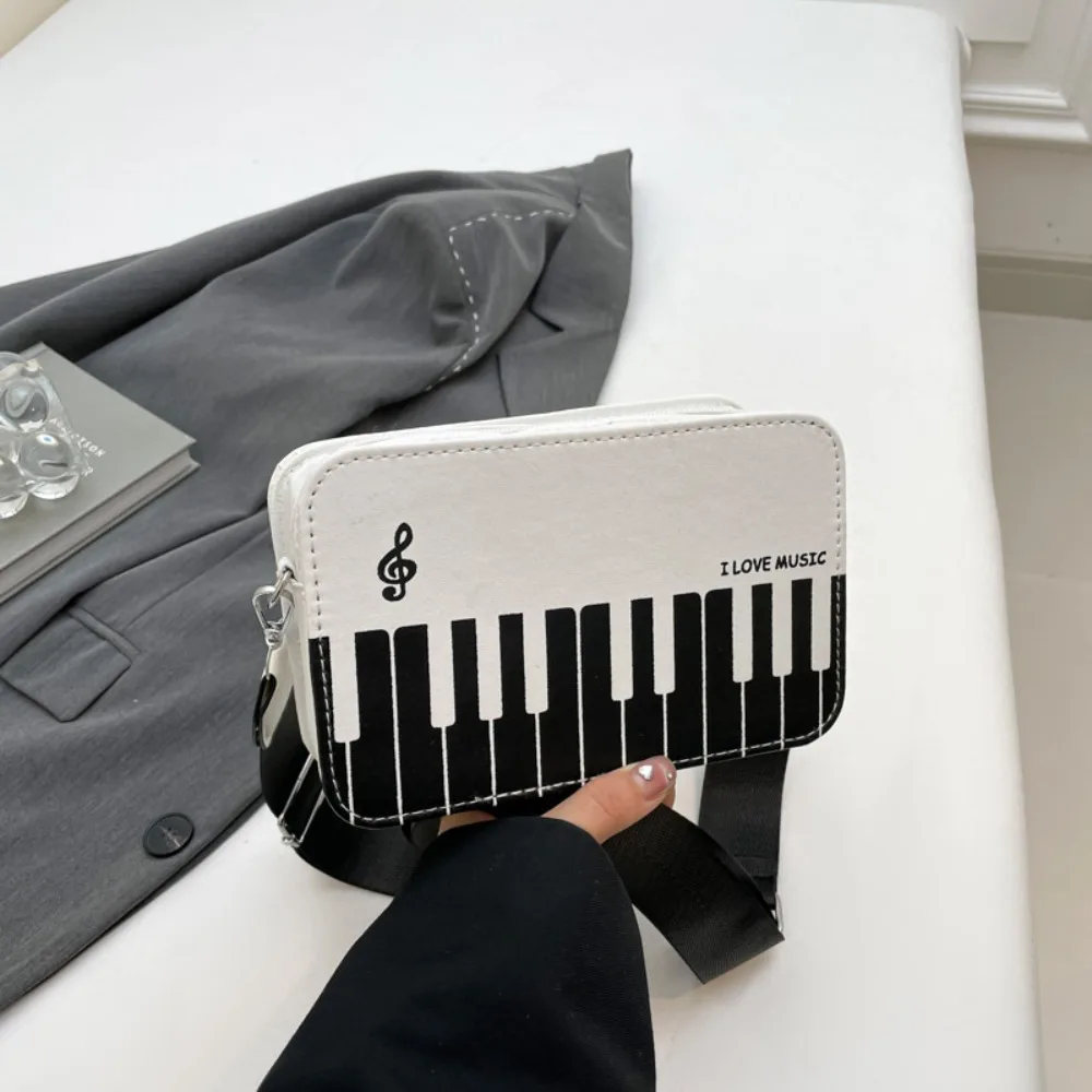 

Casual Vintage Piano Shoulder Bag Fashion Crossbody Mini Square Bag Black Elegent PU Leather Bag Girls