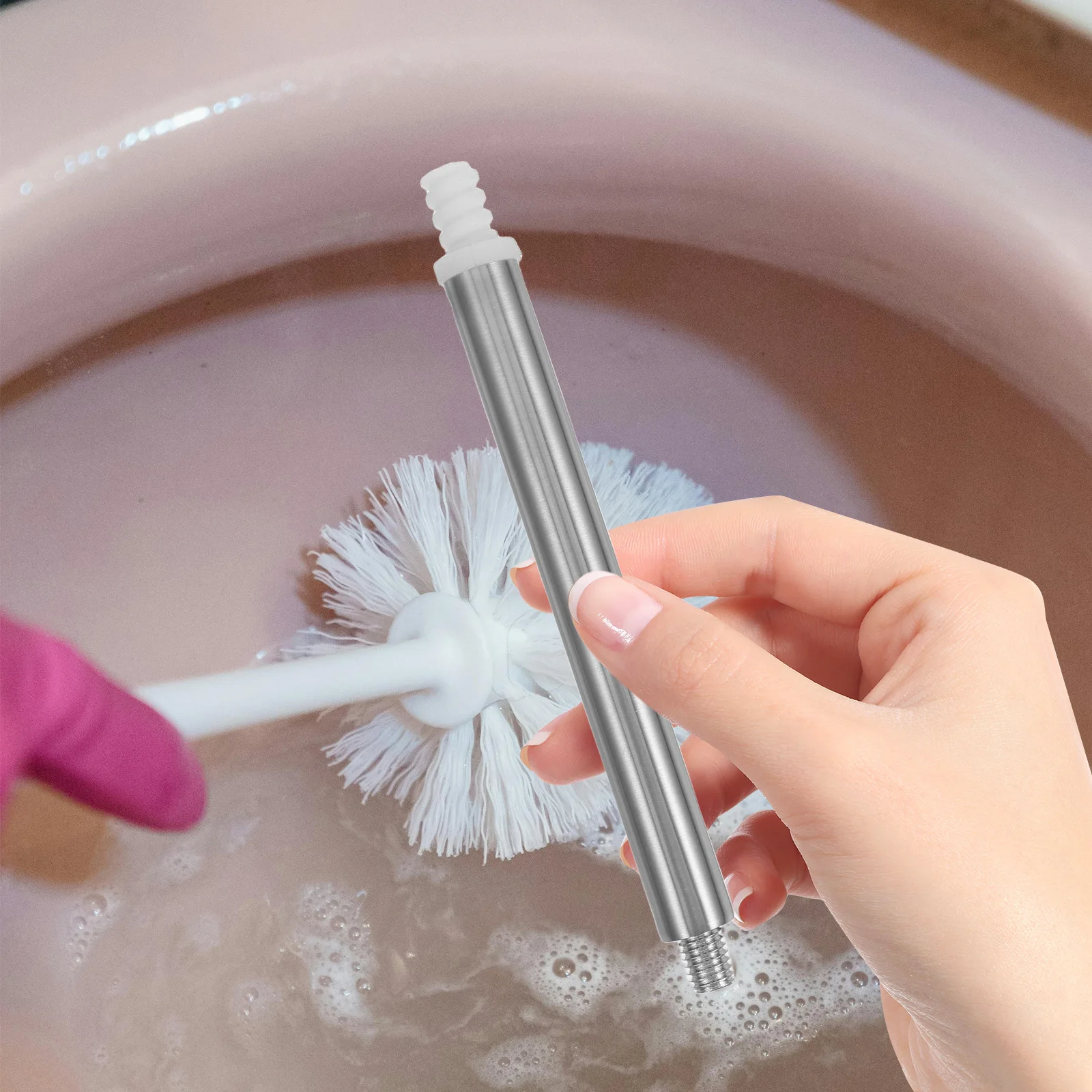 

2pcs Stainless Steel Toilet Brush Pole Replacement For Toilet Bowl Brush Rod Durable Threaded Stick Repair Part Accessory